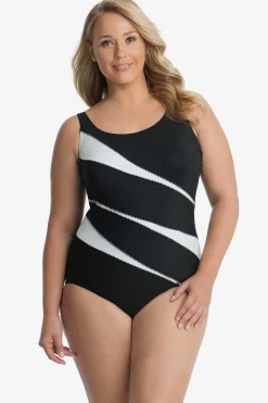 Vrouwen Miraclesuit Een Stuk|Plus Size Colorblock Helix Zwempak Uit Een Stuk